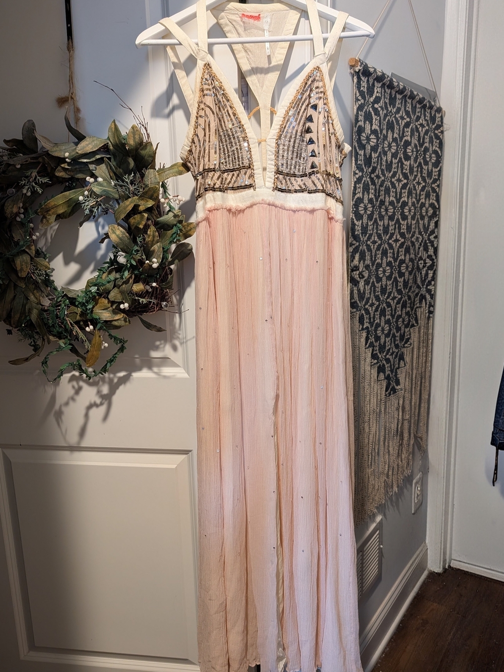Gorgeous Grecian Embellished Rare Free People Golden Chalice Maxi Dress Gown Sz6